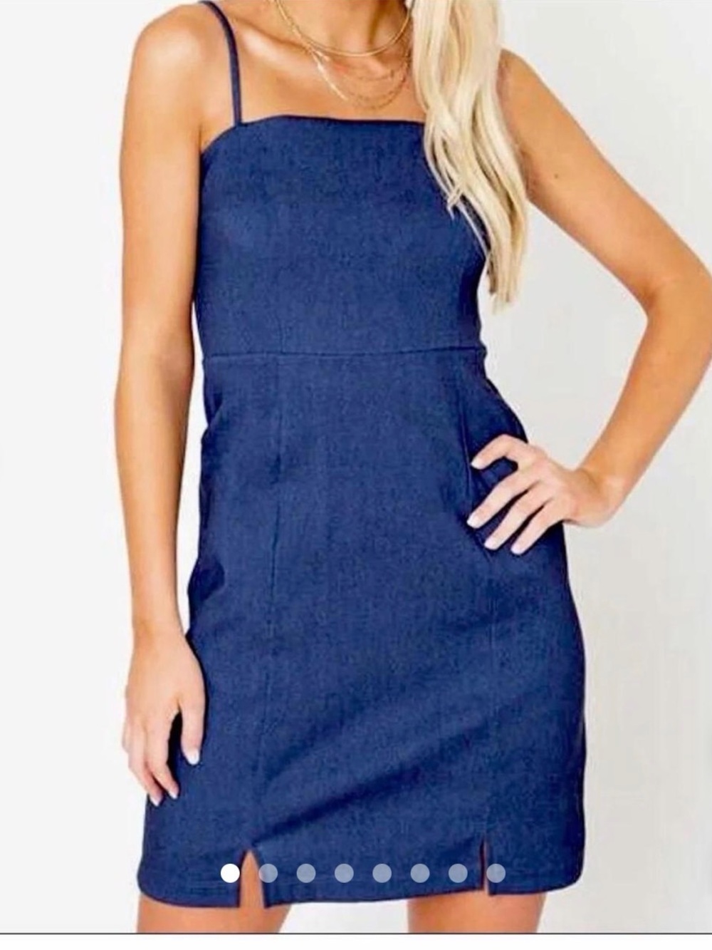 EUC -Y2K Altar’d State denim blue spaghetti strap mini dress size Medium.